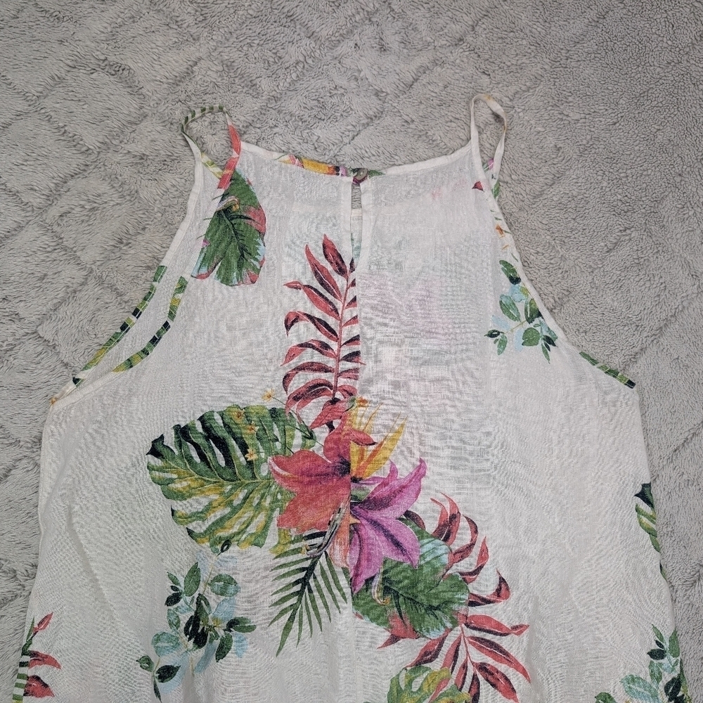 Lungo Larno Dress Dress Womens L White Floral Linen Beach Midi Sleeveless Coast - Picture 9 of 9